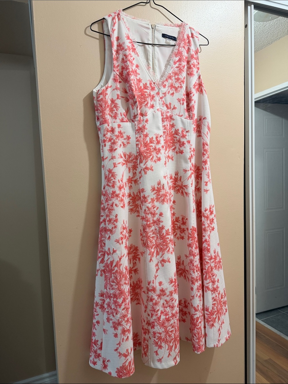 White Dress with Coral Floral Print